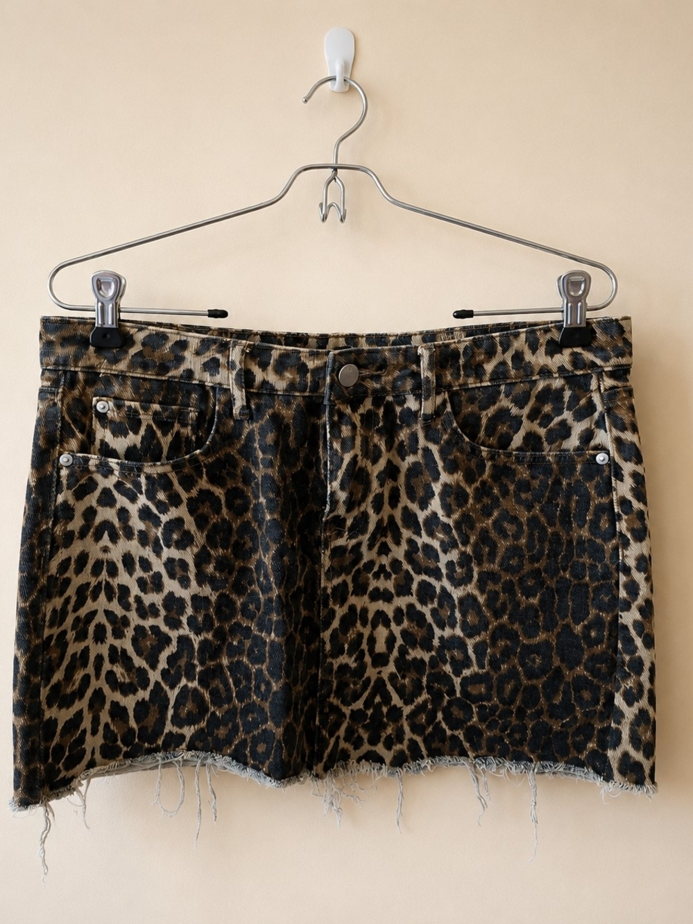 NuMe Leopard Print Denim Mini Shorts - Brown/Black